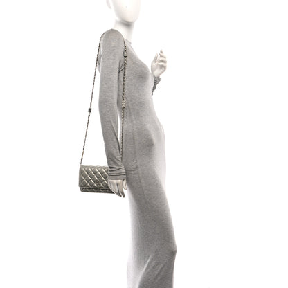 Chanel Metallic Crumpled Calfskin Quilted Flap Charm Wallet On Chain WOC Silver 2 of 12