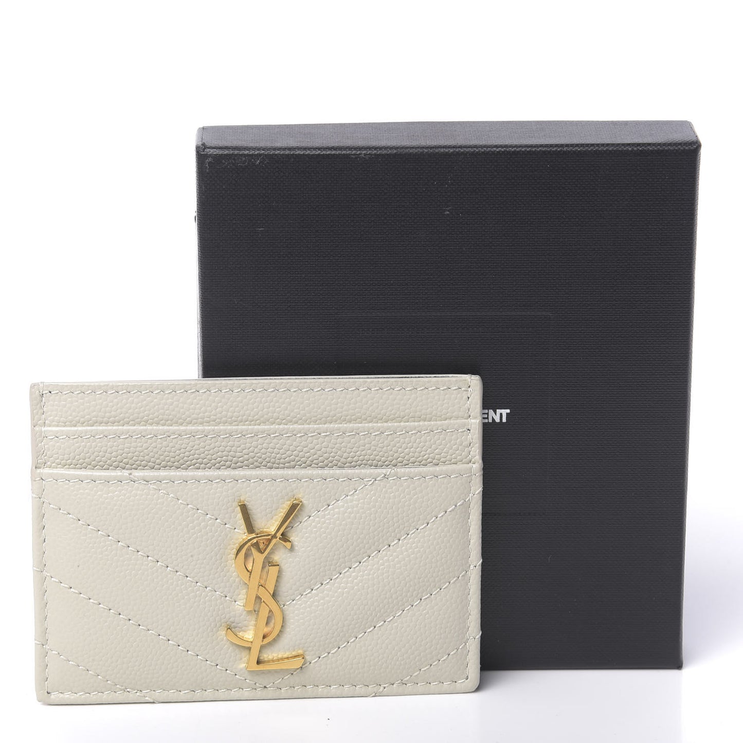 Grain De Poudre Matelasse Chevron Monogram Credit Card Case Crema Soft