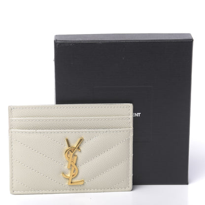 Saint Laurent Grain De Poudre Matelasse Chevron Monogram Credit Card Case Crema Soft 9 of 9