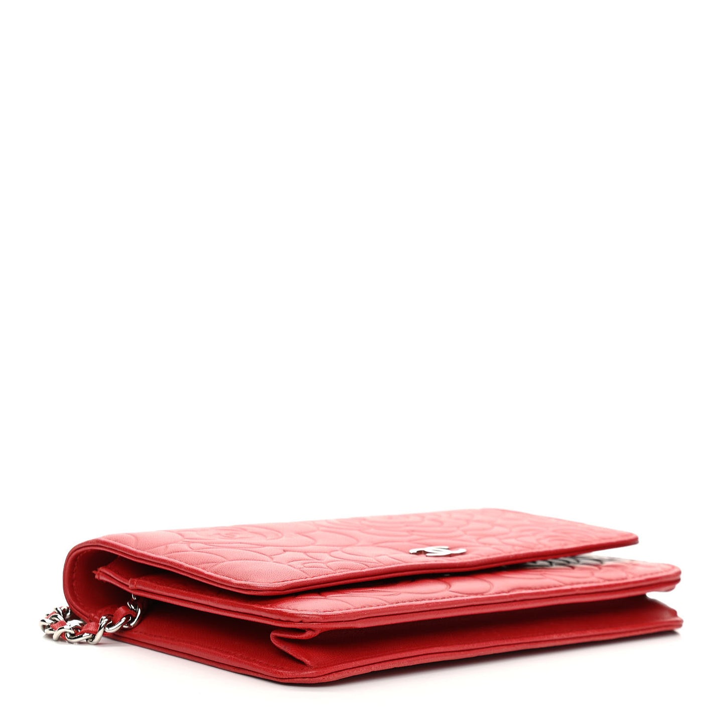 Lambskin Camellia Embossed Wallet On Chain WOC Red