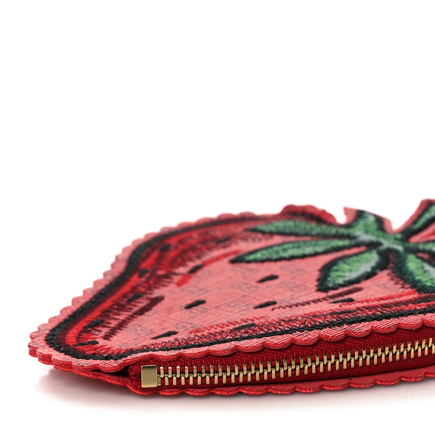 GG Supreme Monogram Embroidered Strawberry Pass Holder Crossbody Multicolor