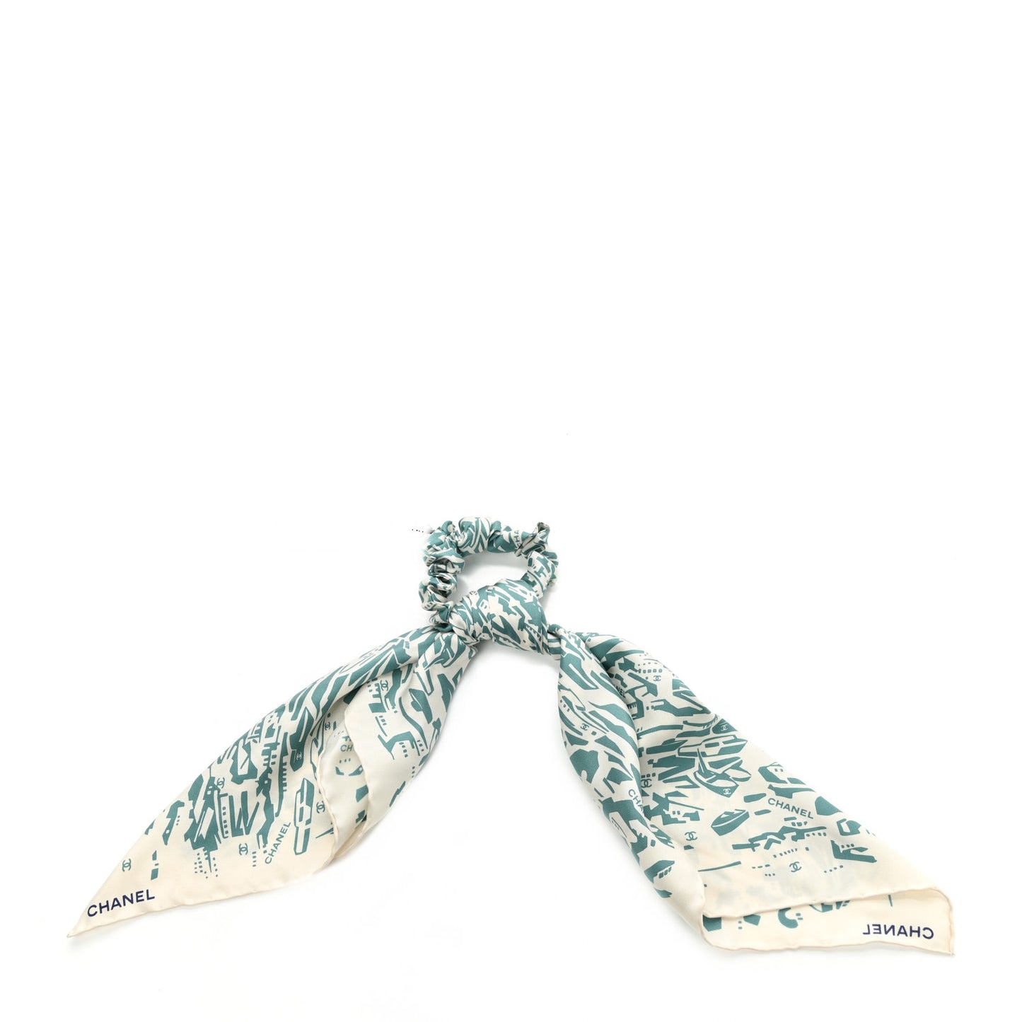 Silk CC Twilly Hair Tie Green Ecru