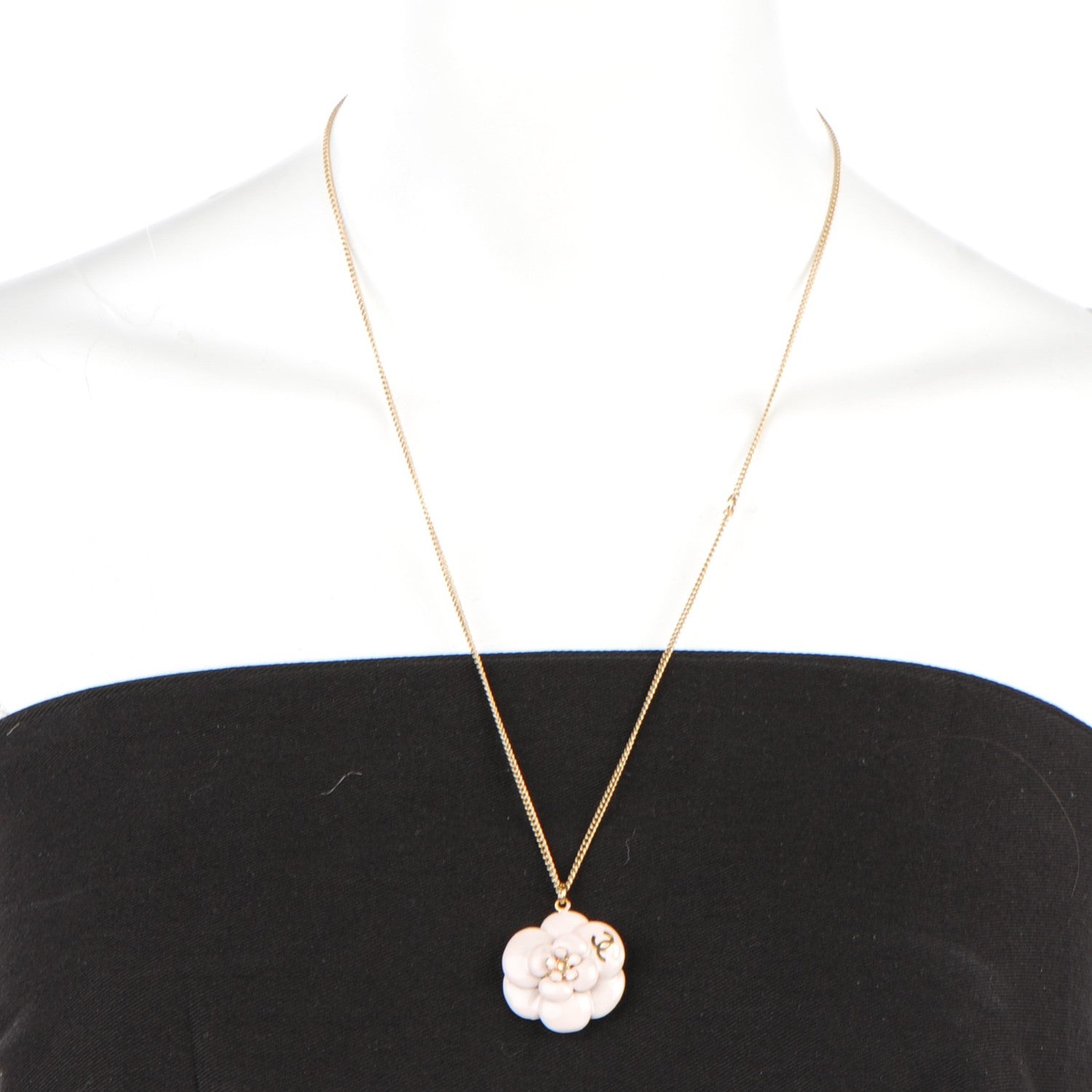 Chanel Enamel CC Camellia Pendant Necklace Gold 3 of 4