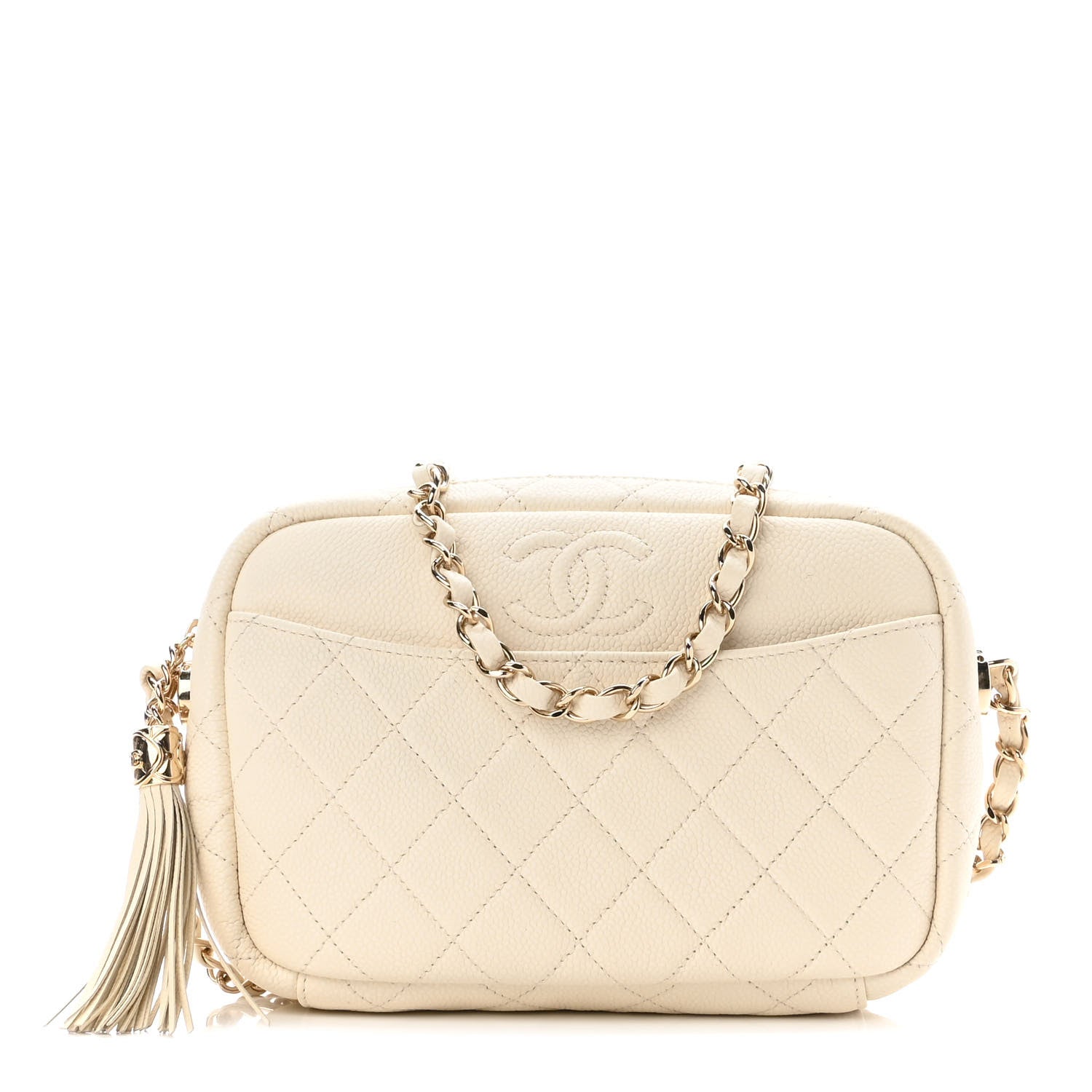 Chanel Caviar Flat Quilted Small Coco Tassel Camera Case White 1 of 10