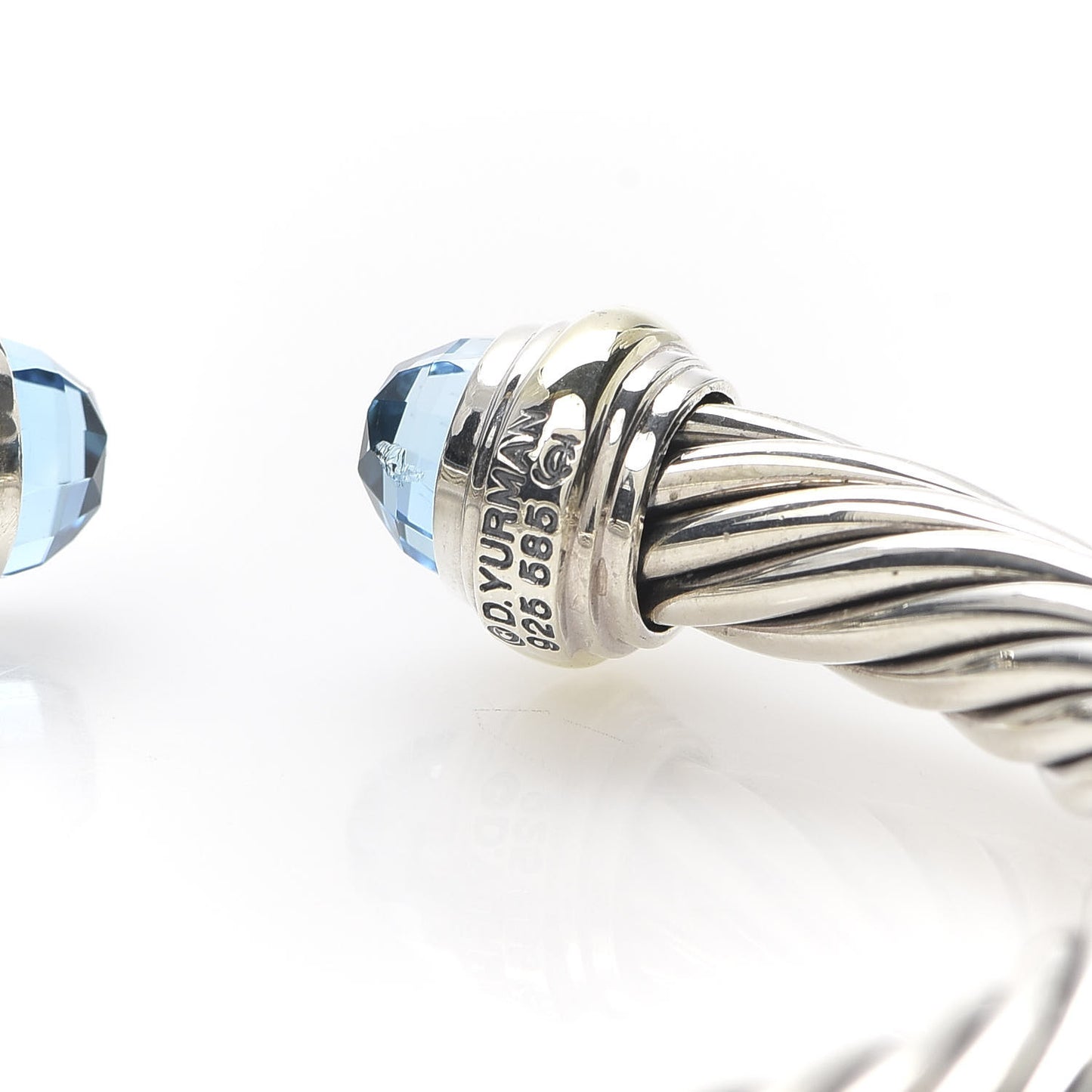 Sterling Silver 14K Yellow Gold Blue Topaz 7mm Cable Classics Bracelet