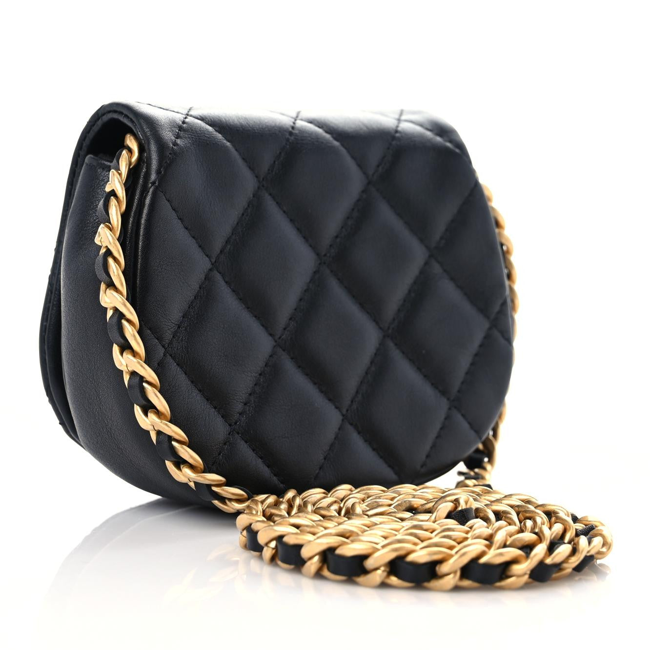 Calfskin Quilted Mini Coco Mail Clutch with Chain Black