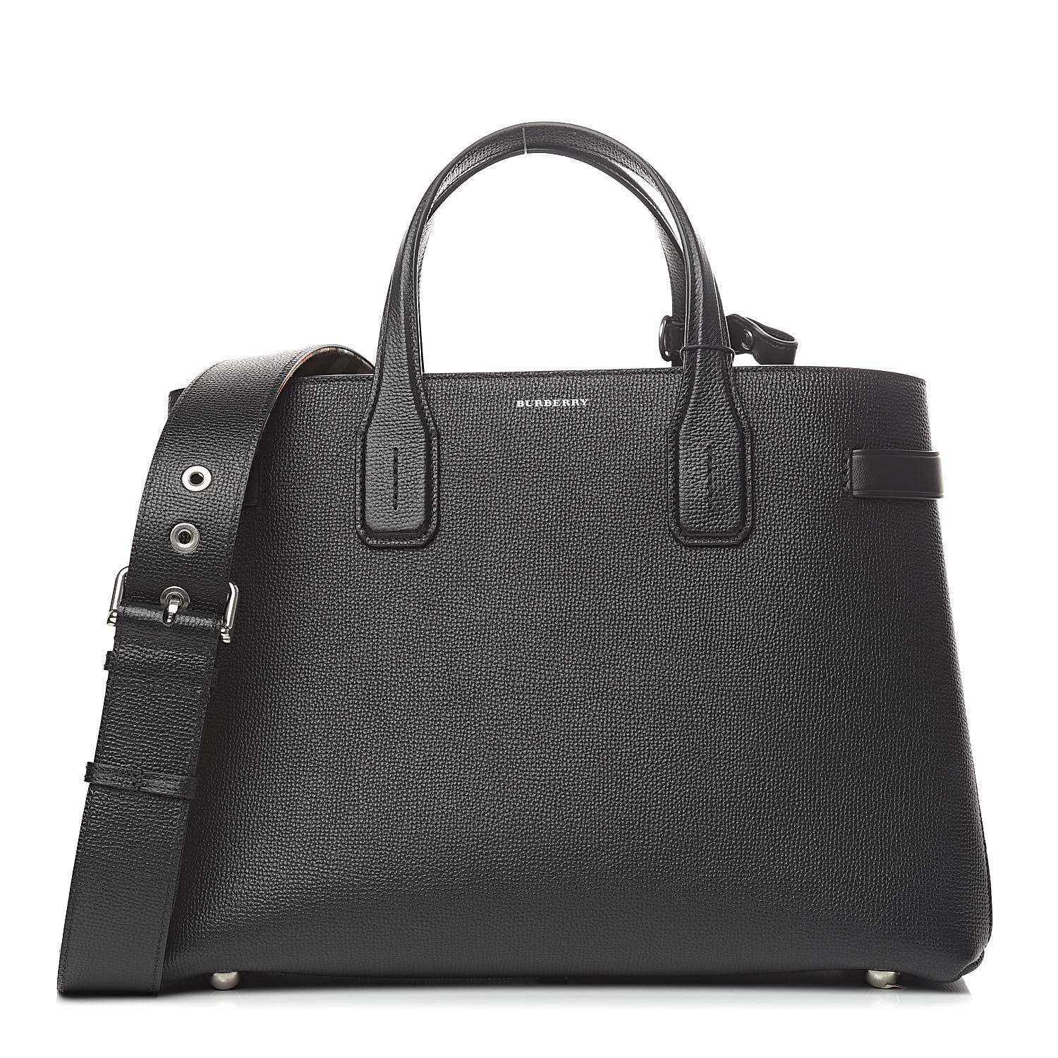 Burberry Derby Calfskin House Check Medium Banner Tote Black 1 of 10