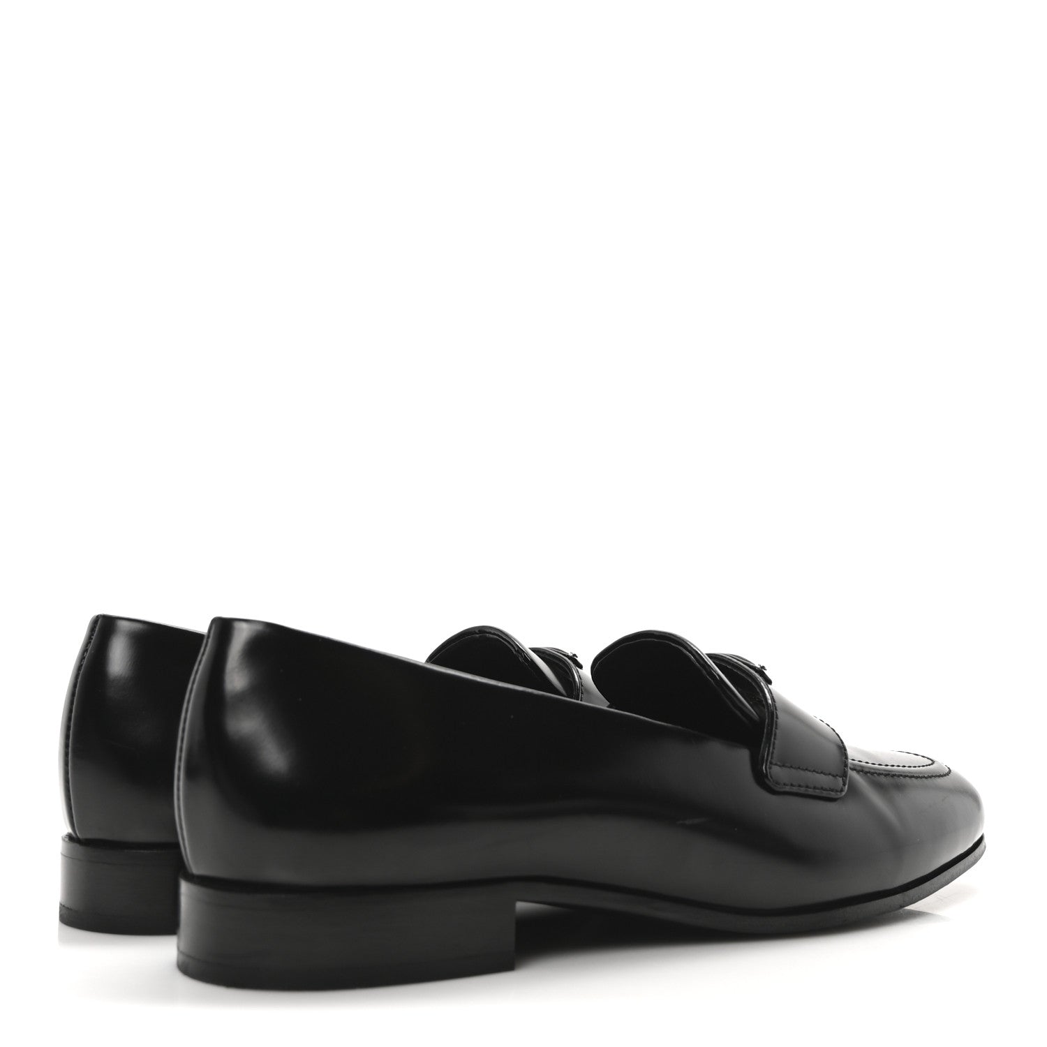 Prada Brushed Calfskin Metal Triangle Logo 20mm Loafers 36.5 Black 4 of 9