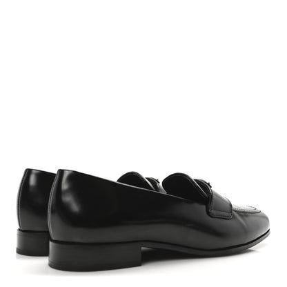 Prada Brushed Calfskin Metal Triangle Logo 20mm Loafers 36.5 Black 4 of 9