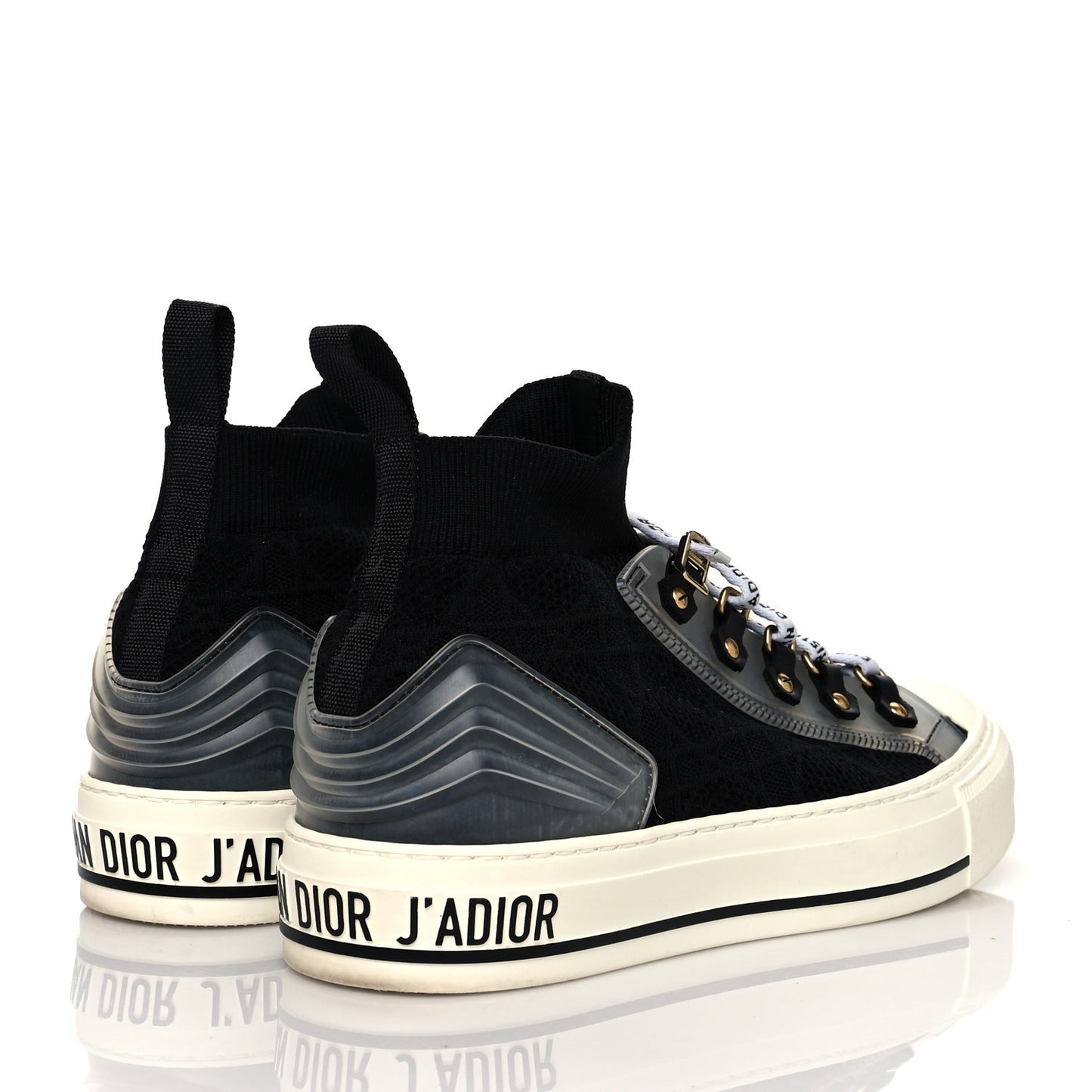 Technical Knit Calfskin Womens Walk'N'Dior High Top Sneakers 38.5 Black
