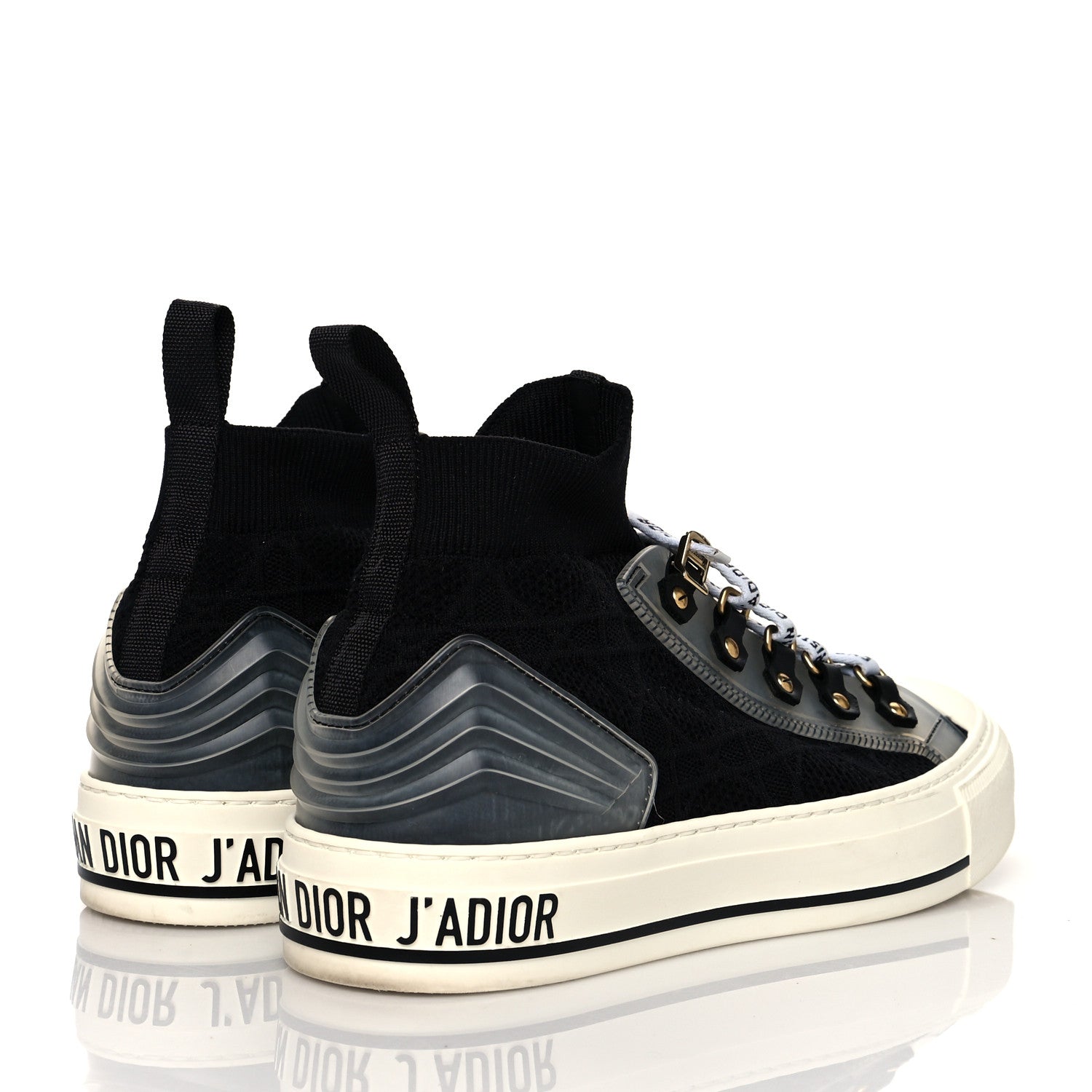 Christian Dior Technical Knit Calfskin Womens Walk'N'Dior High Top Sneakers 38.5 Black 4 of 8
