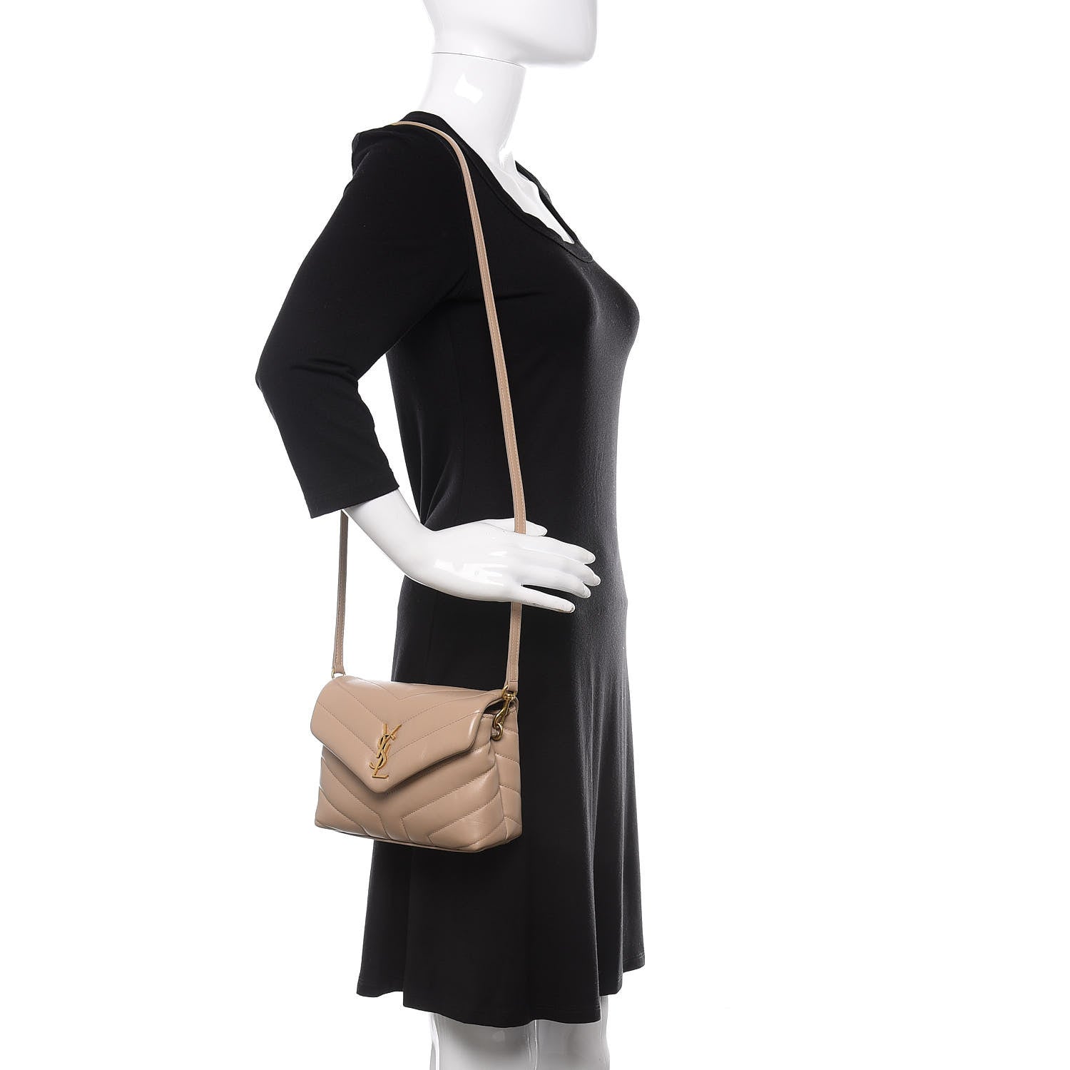 Saint Laurent Calfskin Y Quilted Monogram Toy Loulou Crossbody Bag Dark Beige 3 of 11