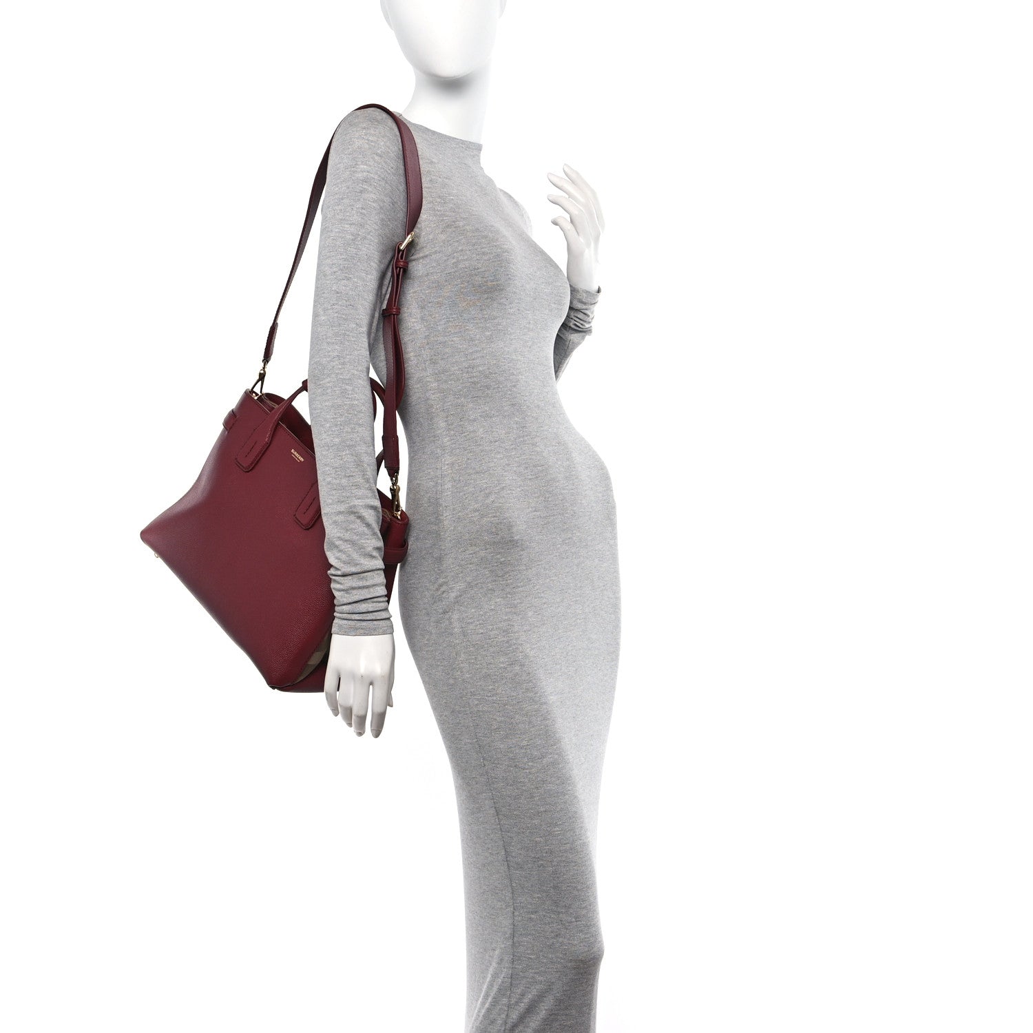 Burberry Grainy Calfskin House Check Medium Banner Tote Crimson 2 of 9