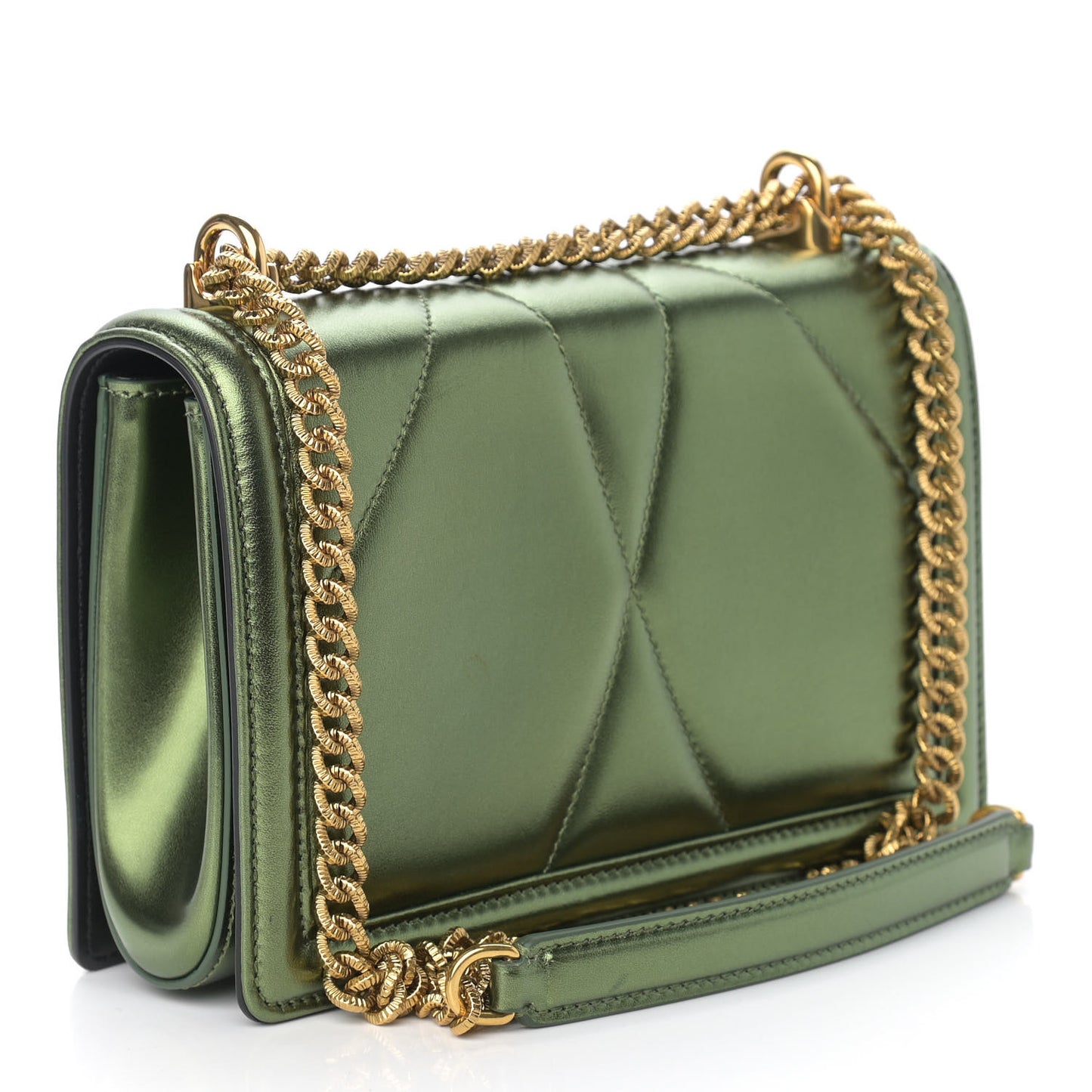 Metallic Calfskin Medium Devotion Crossbody Bag Green