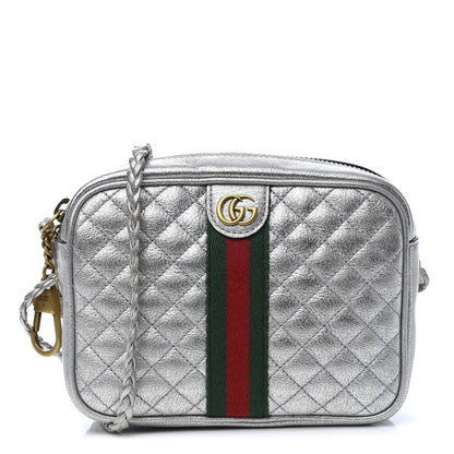 Gucci Laminated Nappa Web Trapuntata Mini GG Shoulder Bag Argento 1 of 8