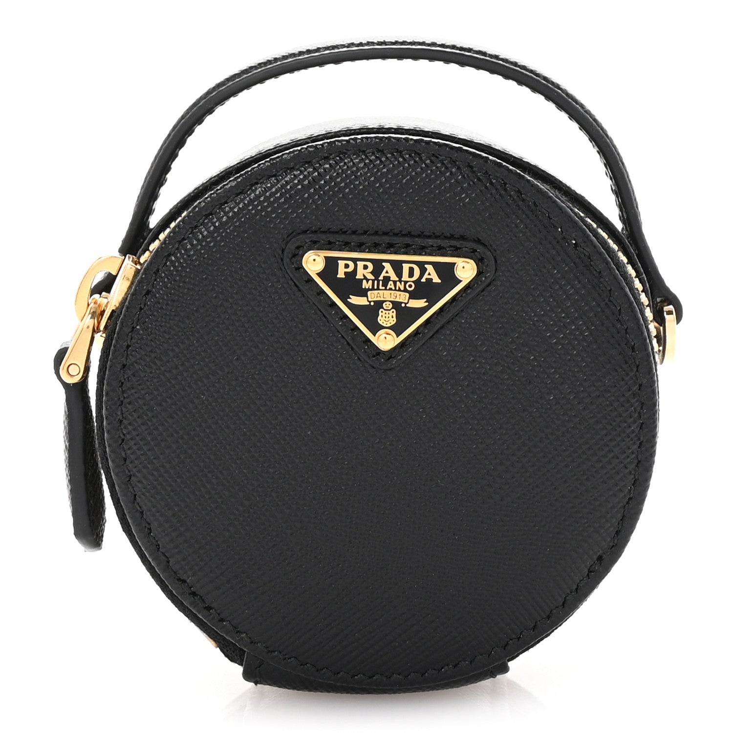 Prada Saffiano Triangle Logo Mini Pouch with Handle Black 1 of 7