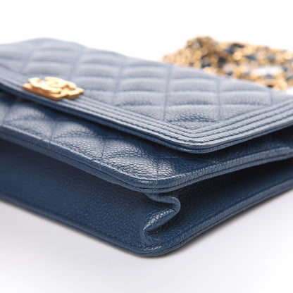 Chanel Caviar Quilted Boy Wallet On Chain WOC Blue 10 of 13