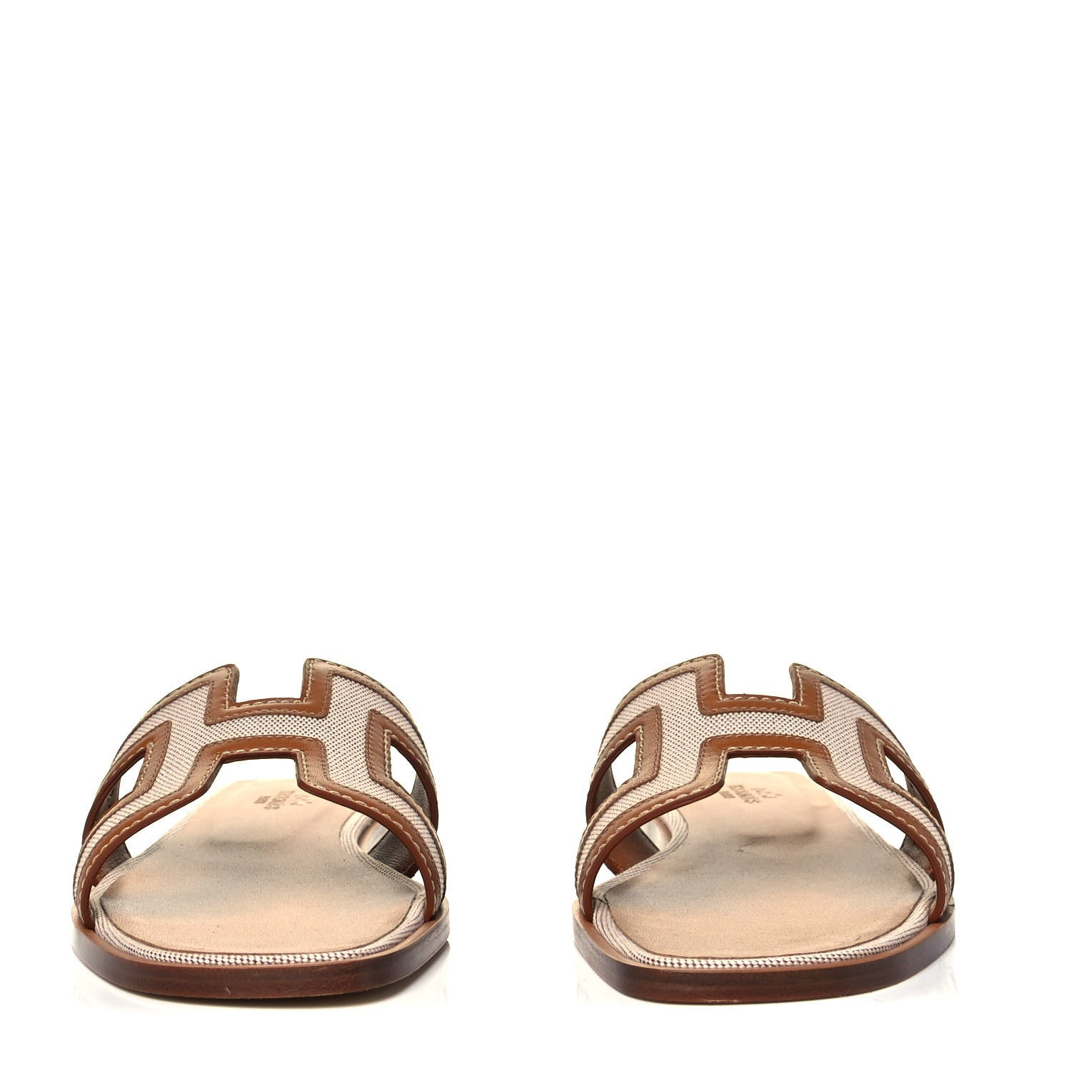 Hermes Calfskin Canvas Oran Sandals 37.5 Noisette Beige Dore 2 of 7