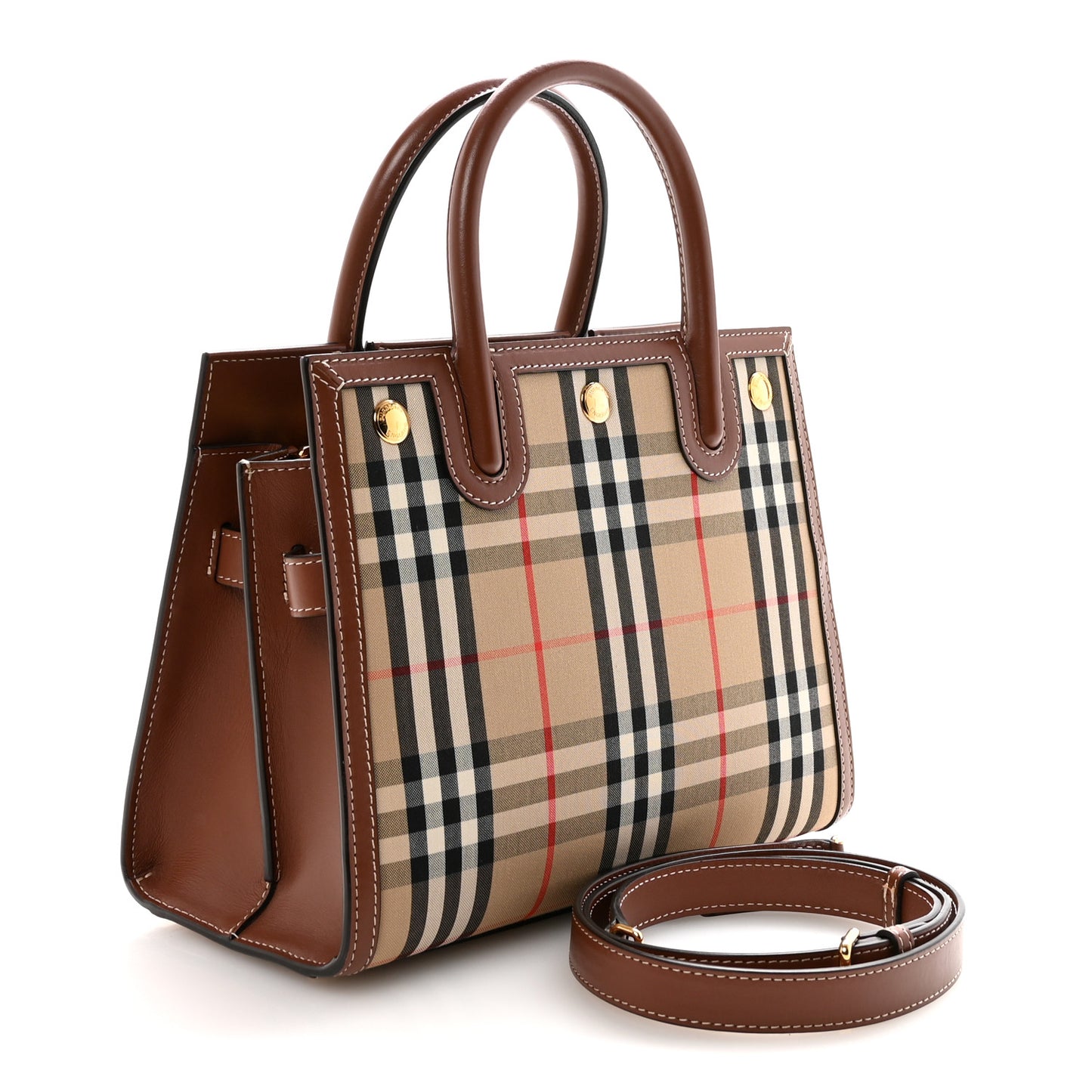Calfskin Vintage Check Two Handle Title Bag Archive Beige