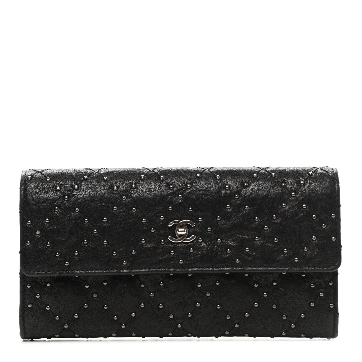 Crumpled Lambskin Studded Paris Dallas Flap Wallet Black