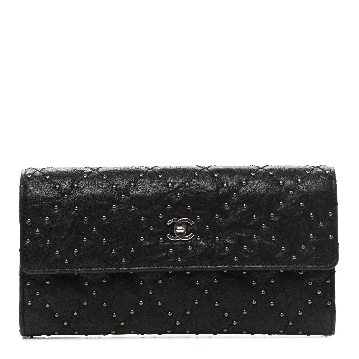 Chanel Crumpled Lambskin Studded Paris Dallas Flap Wallet Black 1 of 10