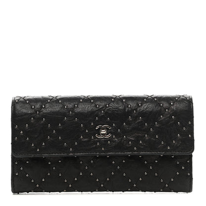 Chanel Crumpled Lambskin Studded Paris Dallas Flap Wallet Black 1 of 10