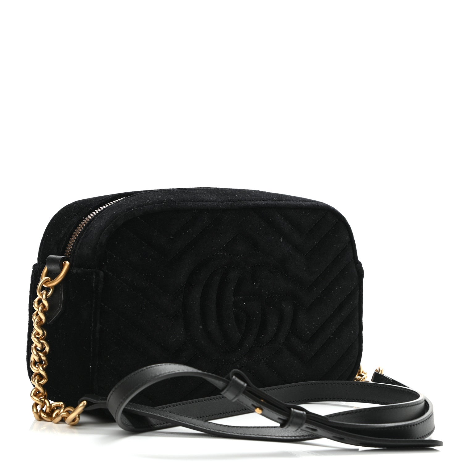 Gucci Velvet Matelasse Crystal Star Embroidered Small GG Marmont Chain Shoulder Bag Black 3 of 10