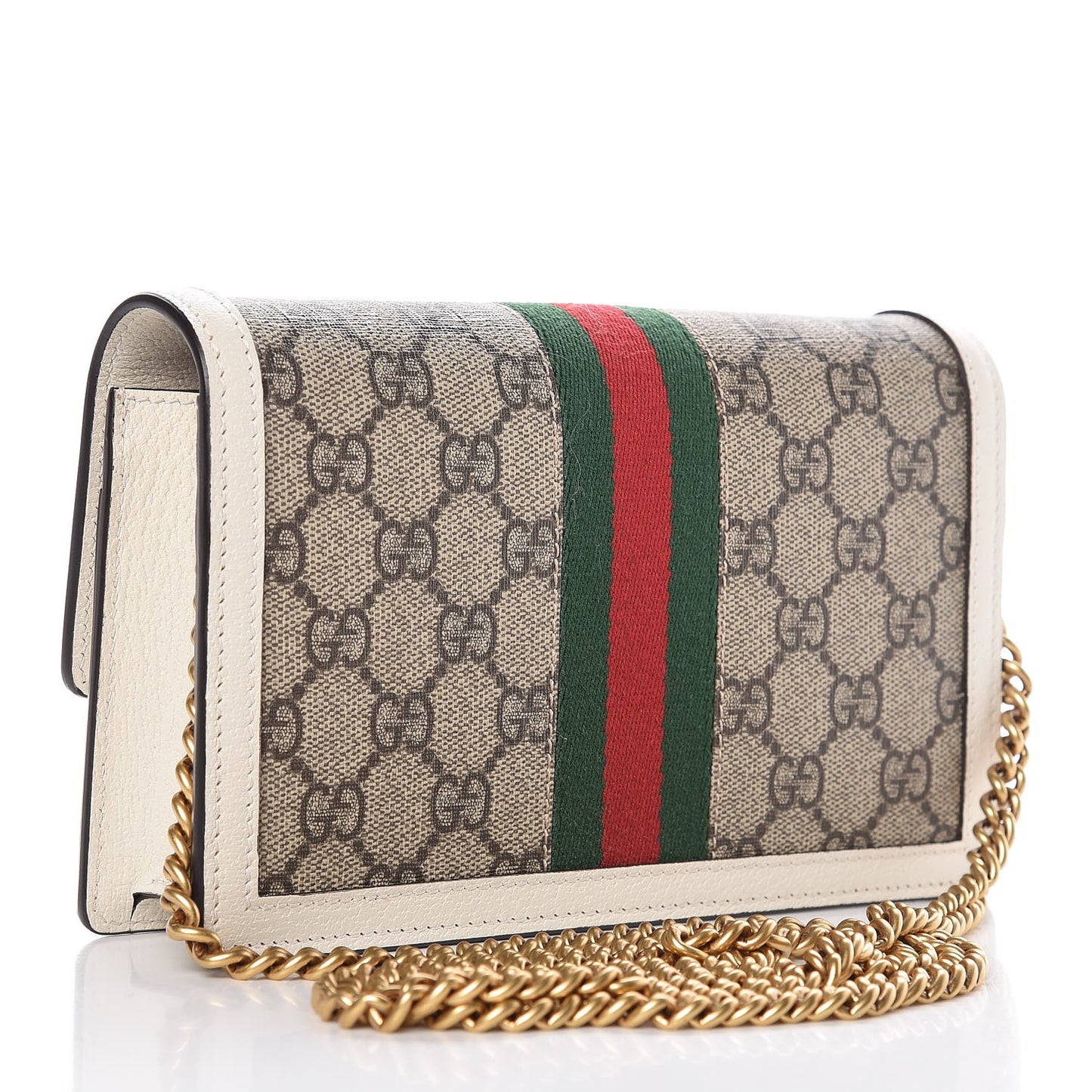 GG Supreme Monogram Web Queen Margaret Chain Wallet White