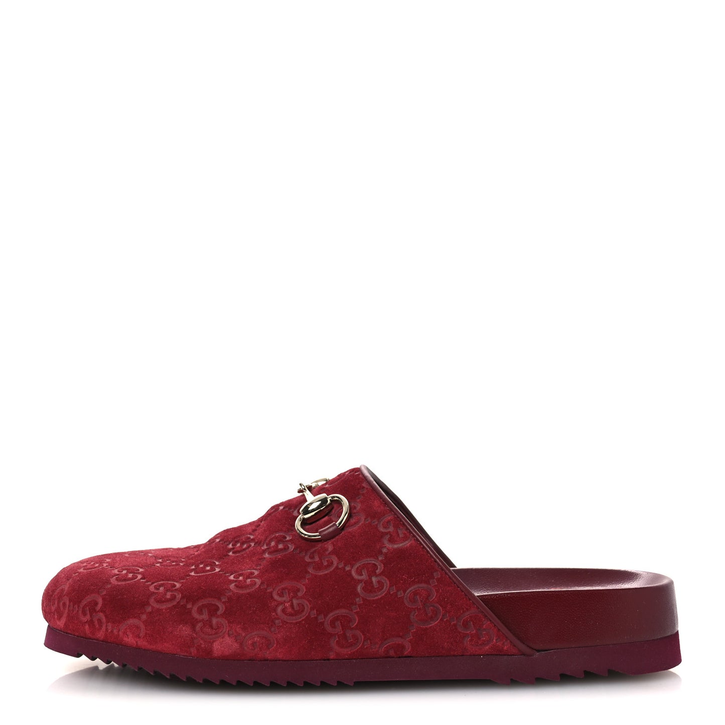 Luxury Suede Guccissima Miro Soft Womens Horsebit Slippers 38.5 Rosso Ancora