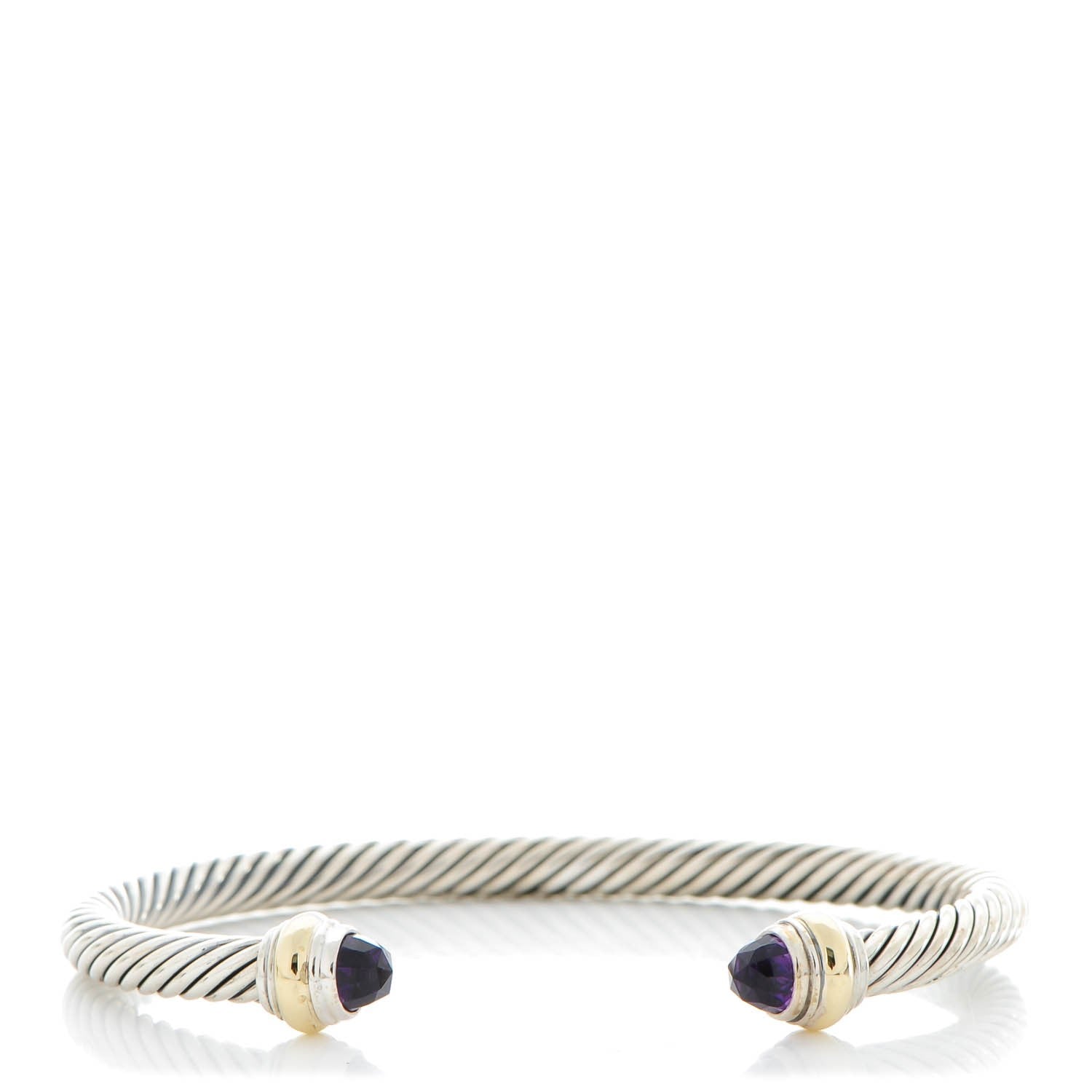 David Yurman Sterling Silver 14K Yellow Gold Amethyst 5mm Cable Classics Bracelet 1 of 5