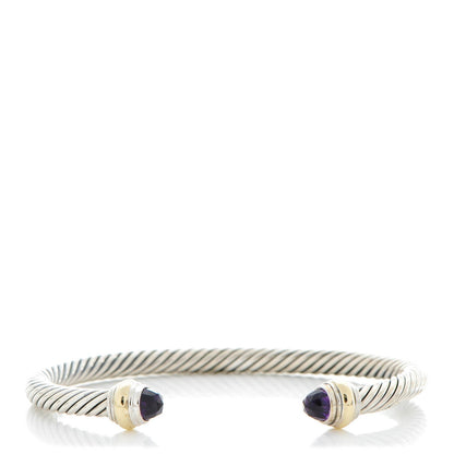 David Yurman Sterling Silver 14K Yellow Gold Amethyst 5mm Cable Classics Bracelet 1 of 5