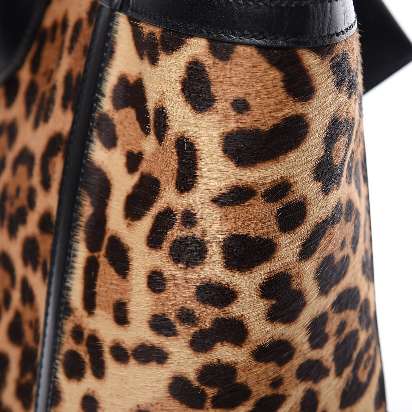 Pony Hair Jaguar Print Medium Lady Buckle Top Handle Bag Black