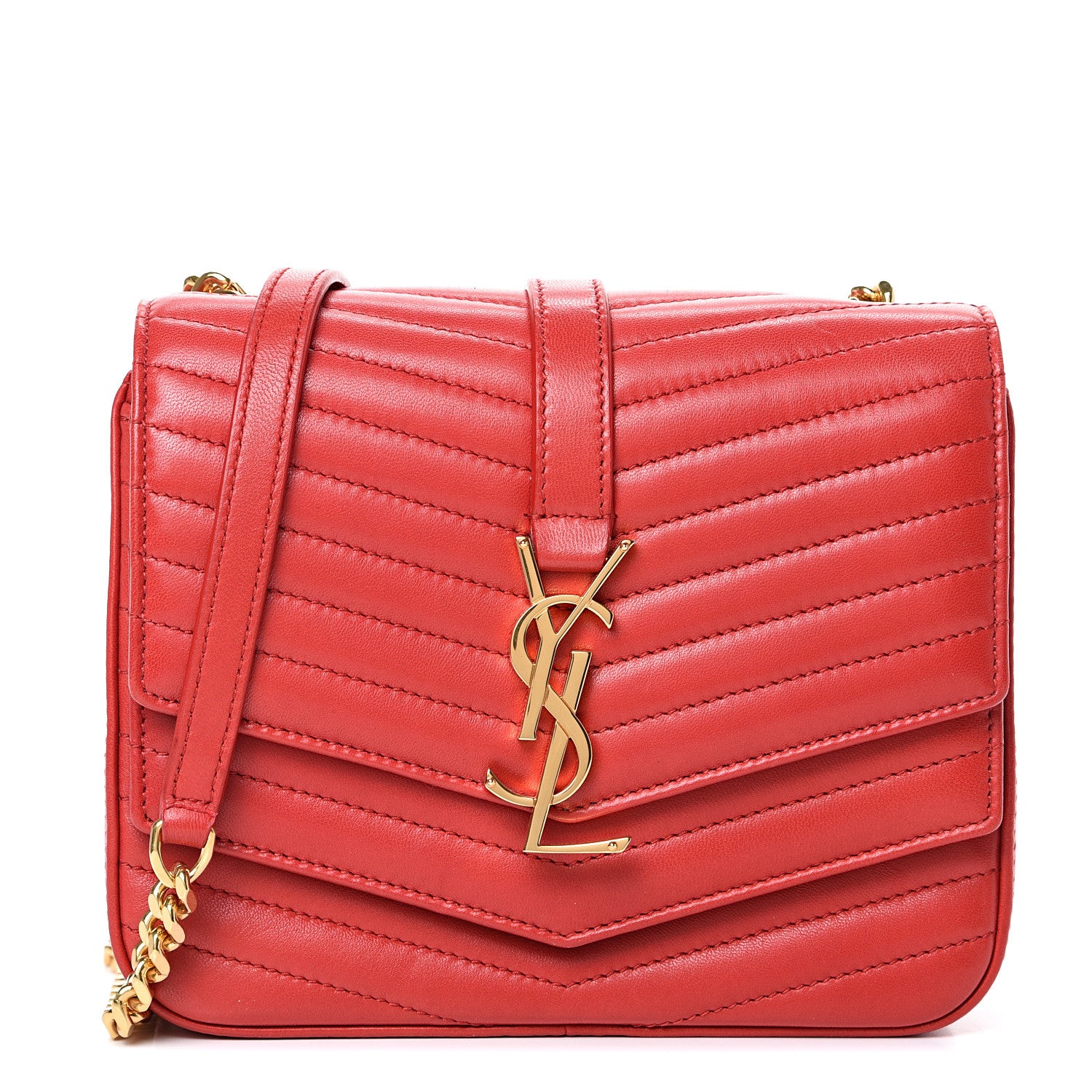 Saint Laurent Lambskin Matelasse Chevron Monogram Small Sulpice Bag Red 1 of 11