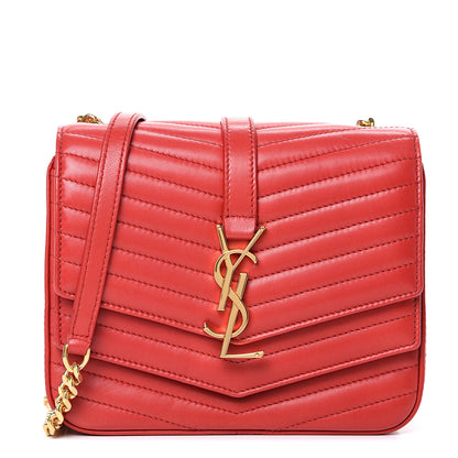 Saint Laurent Lambskin Matelasse Chevron Monogram Small Sulpice Bag Red 1 of 11