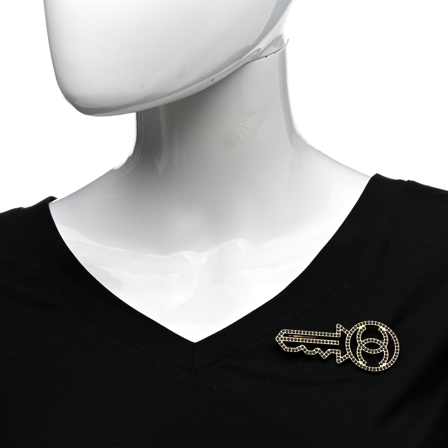 Crystal CC Key Brooch Black Gold