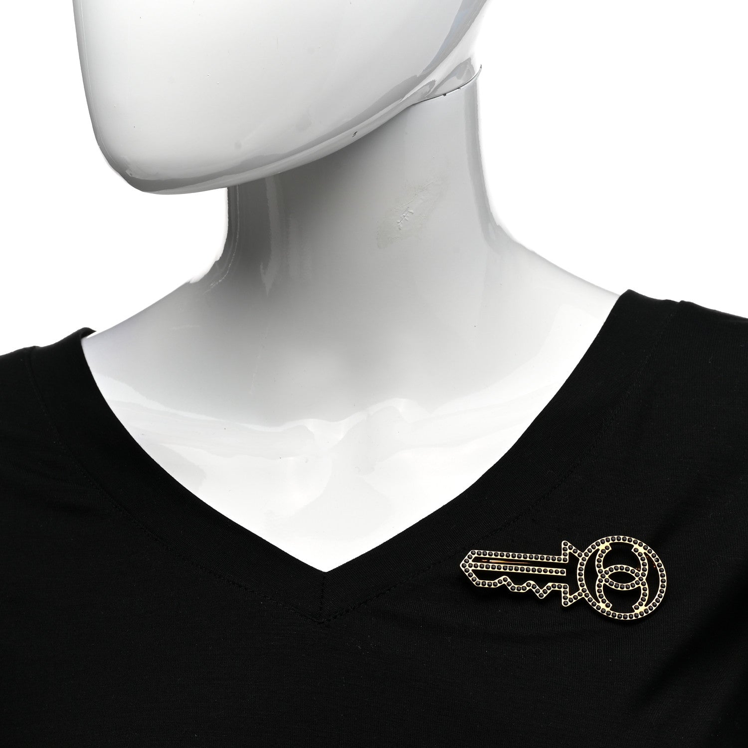 Chanel Crystal CC Key Brooch Black Gold 2 of 4