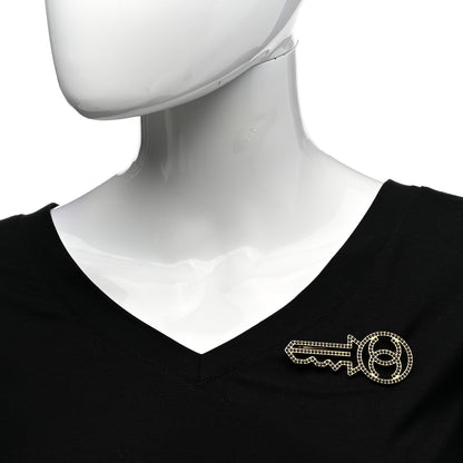 Chanel Crystal CC Key Brooch Black Gold 2 of 4