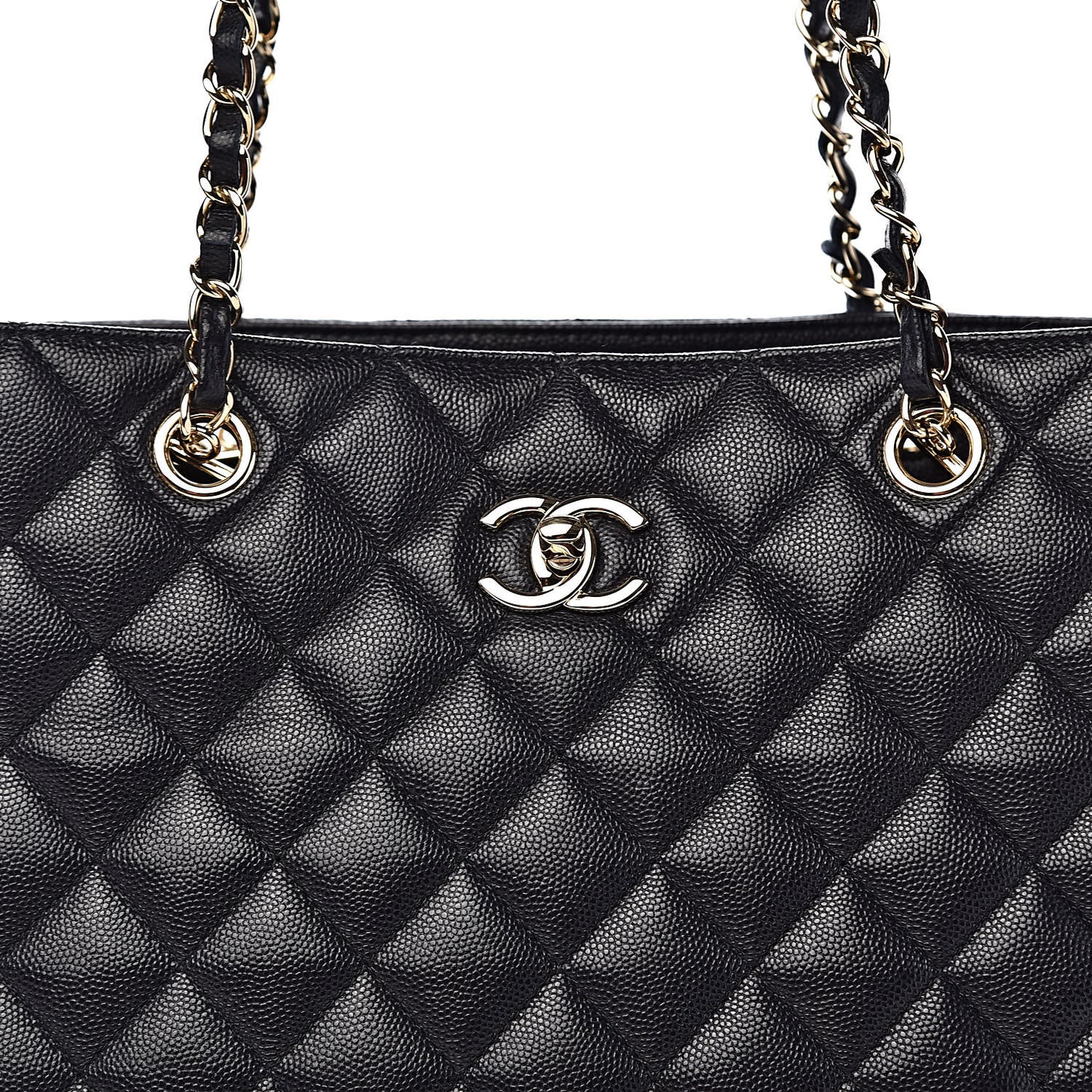 Caviar Quilted Large CC Shopping Tote Navy