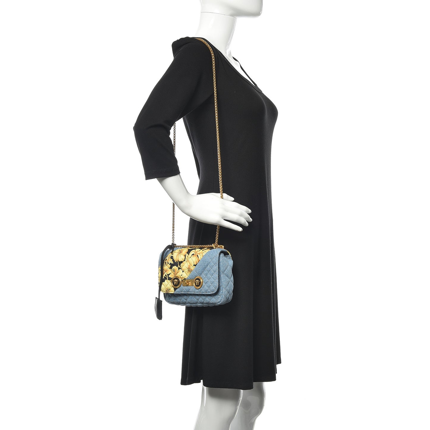 Denim Barocco Printed Icon Small Crossbody Bag Blue