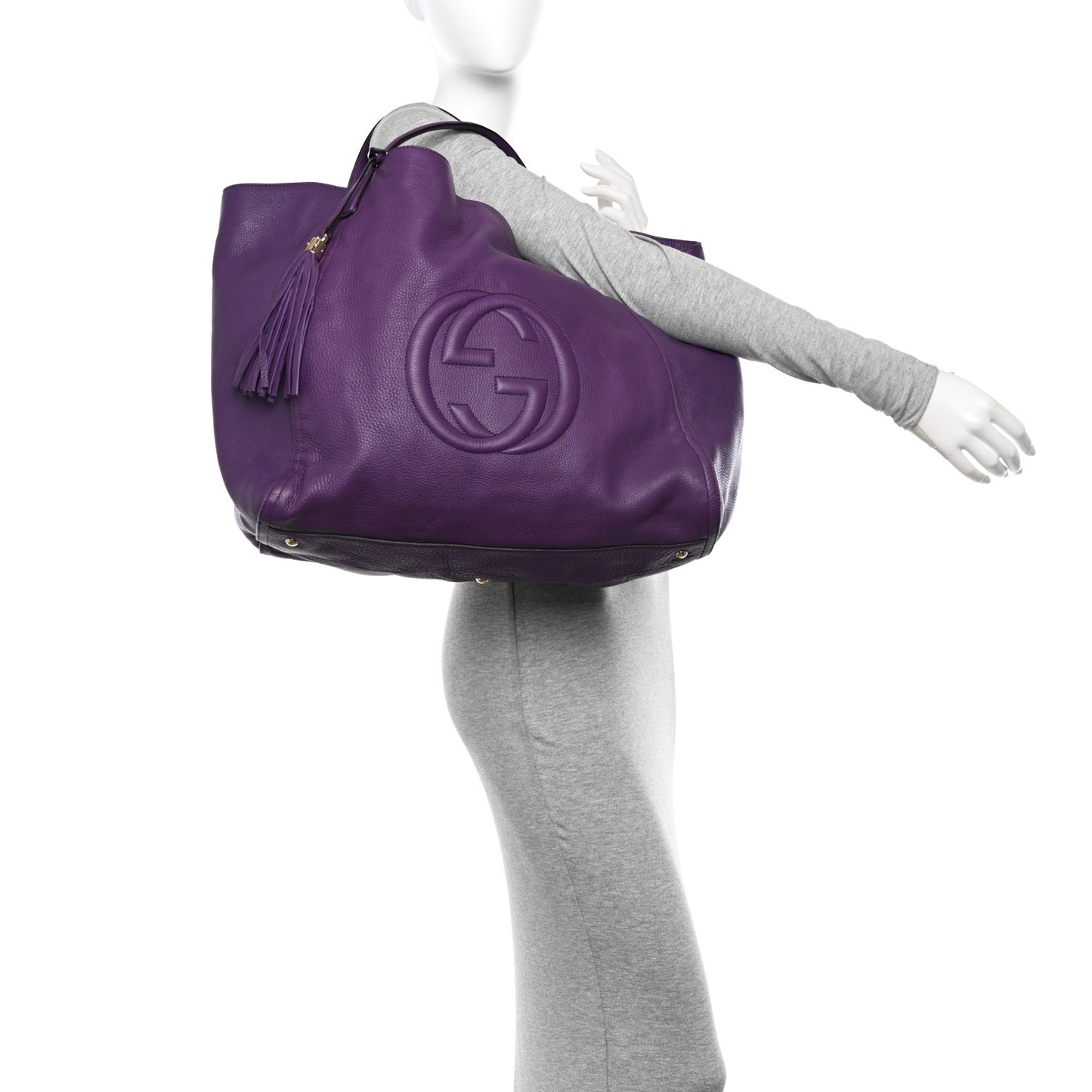 Pebbled Calfskin Large Soho Shoulder Bag Shine Purple