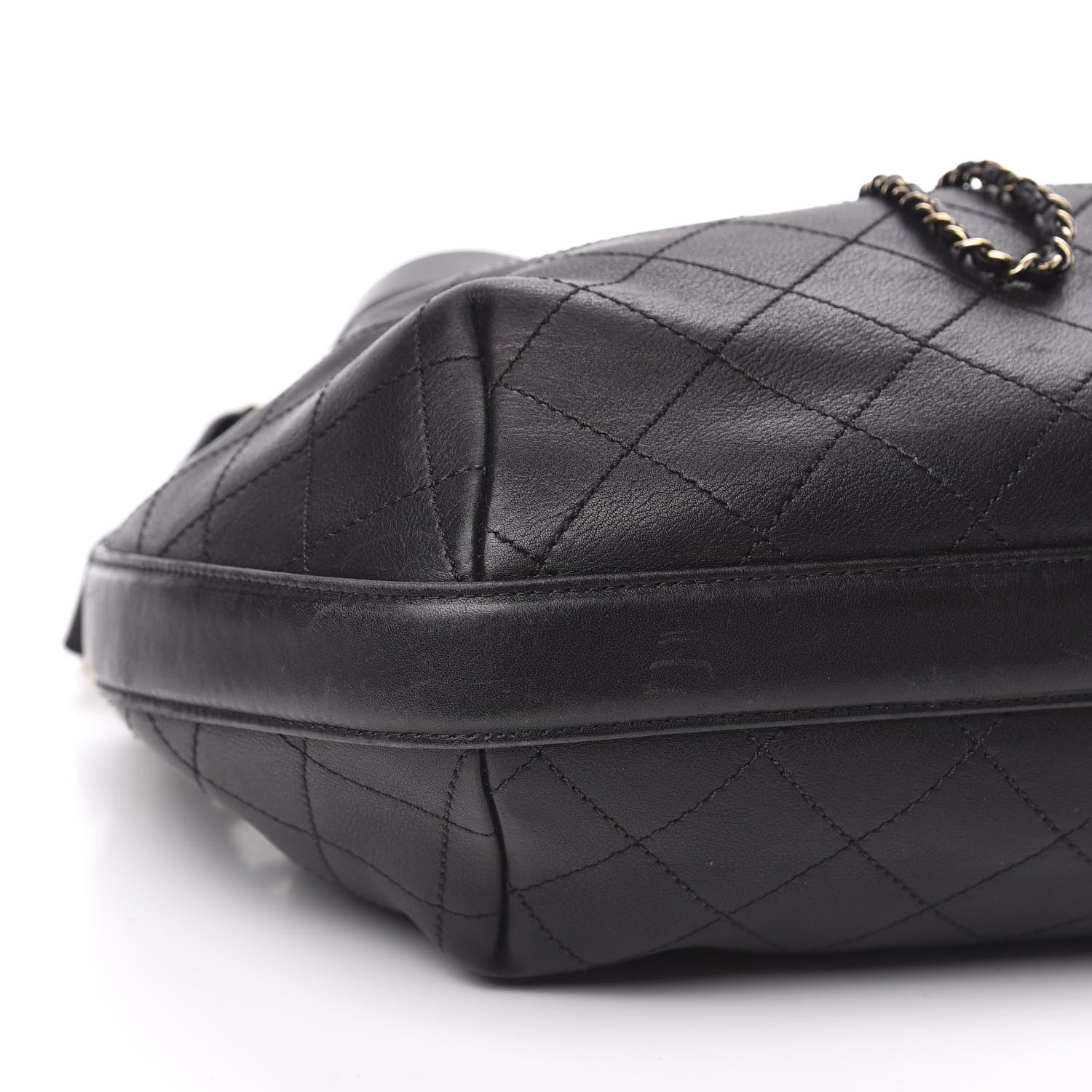 Chanel Calfskin Stitched Small Paris Rome Drawstring CC Bag Black 8 of 10