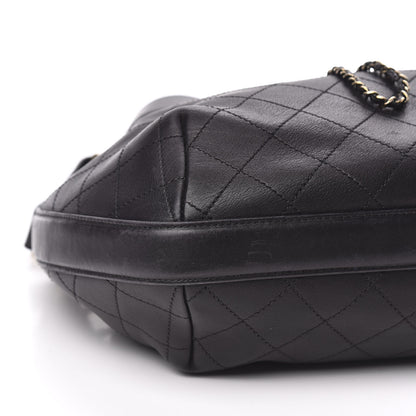 Chanel Calfskin Stitched Small Paris Rome Drawstring CC Bag Black 8 of 10