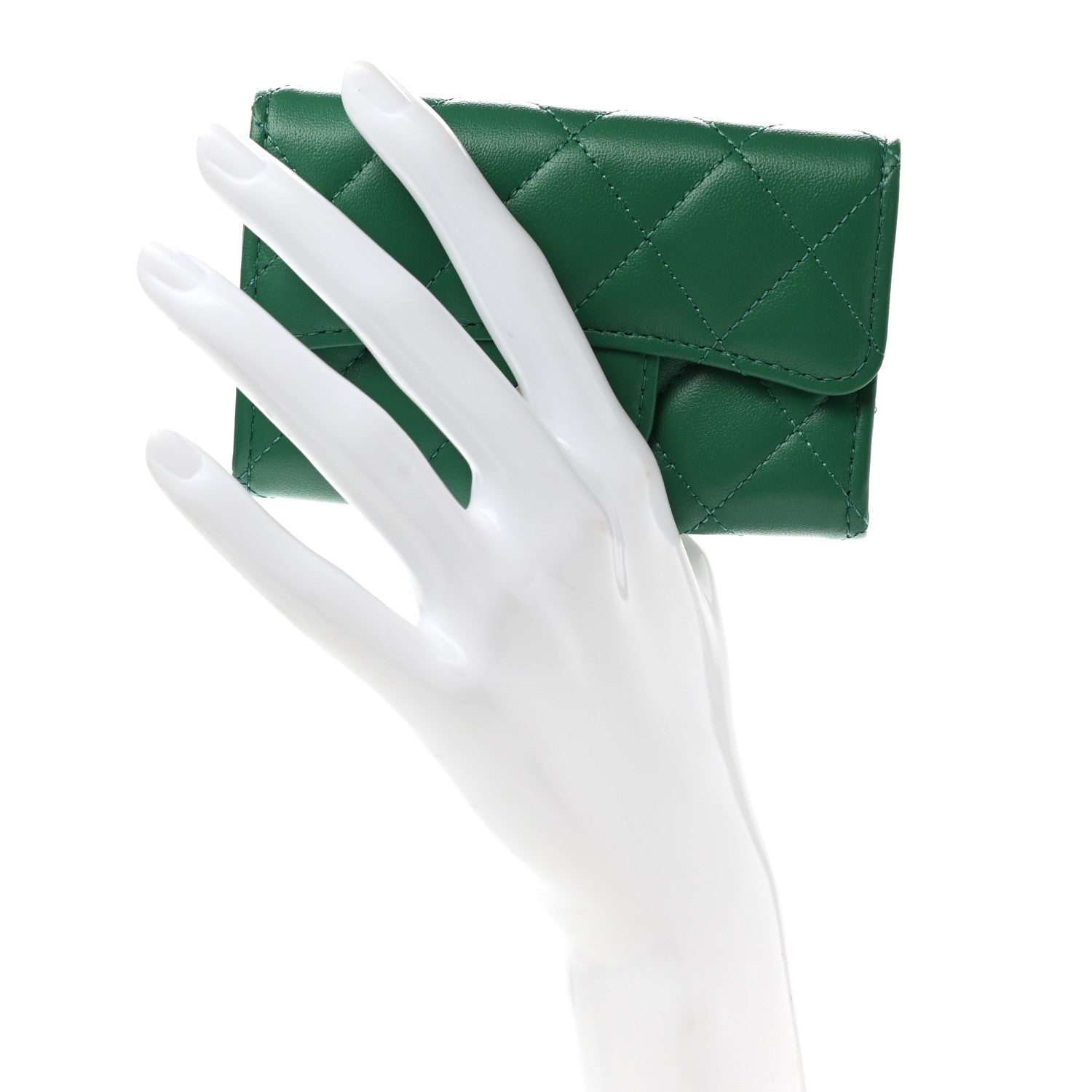Chanel Lambskin Quilted Flap Card Holder Wallet Green 2 of 8