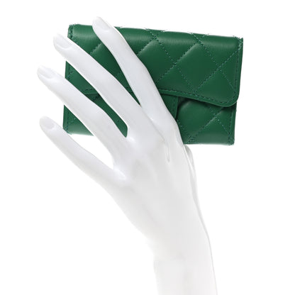 Chanel Lambskin Quilted Flap Card Holder Wallet Green 2 of 8