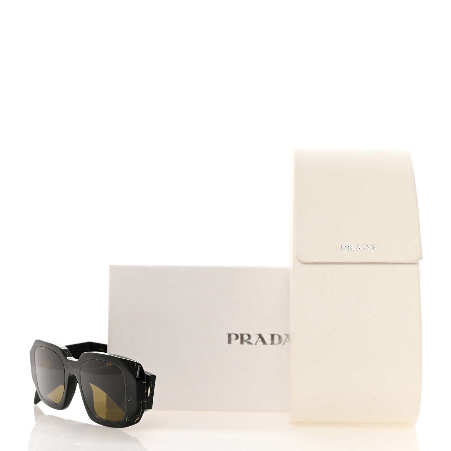 Prada Acetate Symbole Marbled Sunglasses SPR 17W Black Yellow 8 of 8