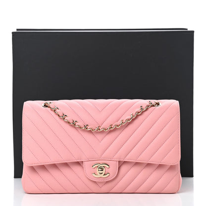 Chanel Caviar Flat Chevron Quilted Medium Double Flap Pink 12 of 12