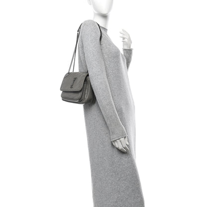 Saint Laurent Crinkled Calfskin Matelasse Monogram Baby Niki Chain Satchel Grey Kaki 2 of 10