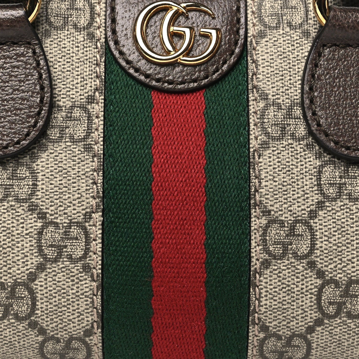 Gucci GG Supreme Monogram Textured Dollar Calfskin Web Mini Ophidia Top Handle Bowler Bag Beige Ebony New Acero 8 of 10