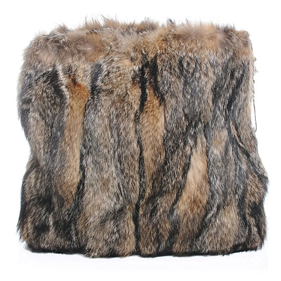 Raccoon Fur Large Horsebit Chain Hobo Brown