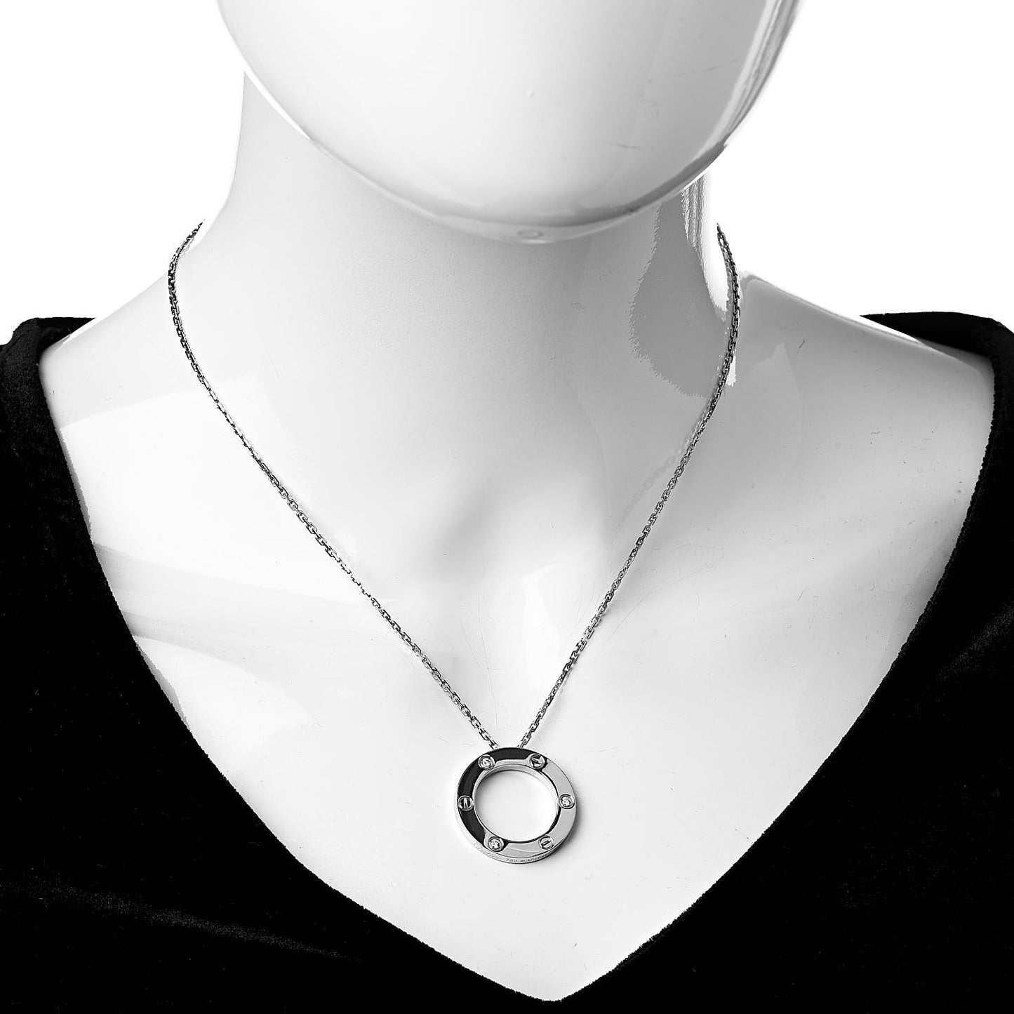18K White Gold 3 Diamonds LOVE Pendant Necklace